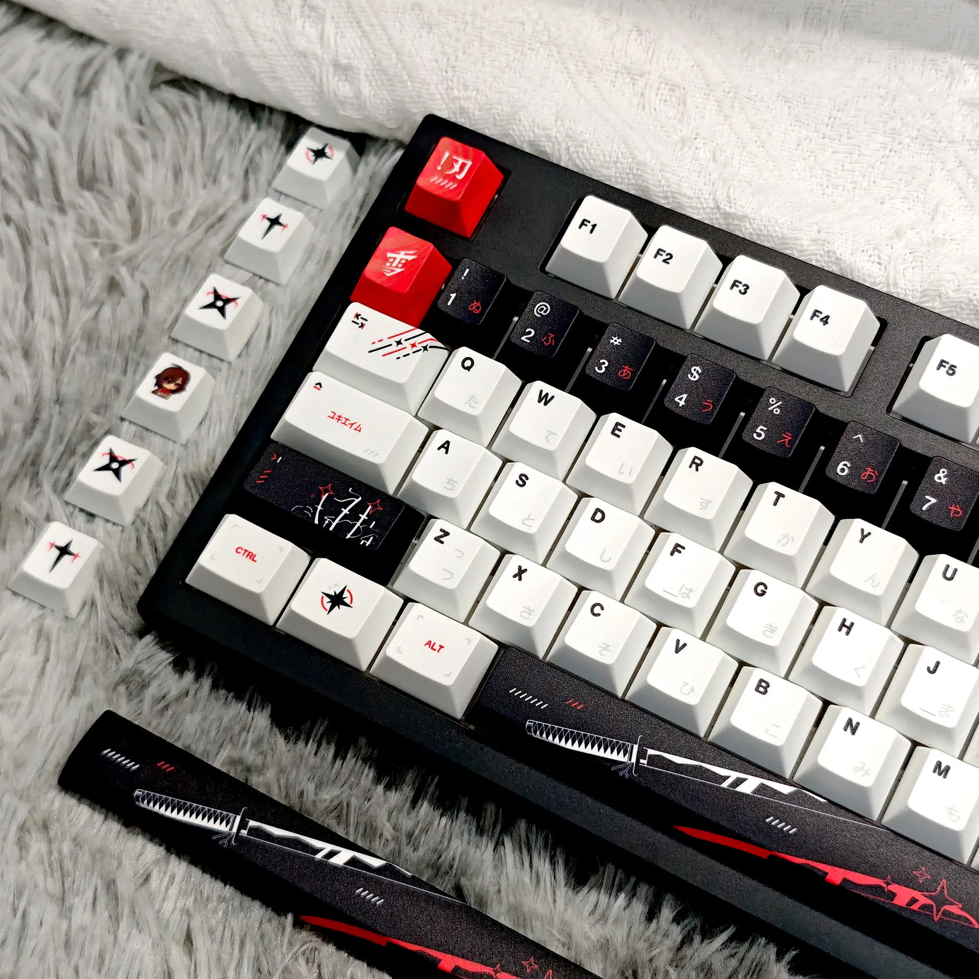 Black Blade Anime PBT Keycaps Cherry Profile Dye-Sublimation Custom Keycap Set for MX Mechanical Keyboards