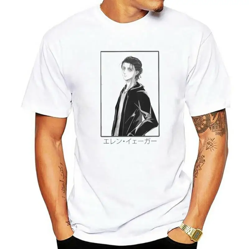 進撃の巨人-エレン-メンズ-tシャツ-ヒップスター-tシャツ-クラシック-ショート-ウルトラ-スリム-フィット-ユース-ファッション-ヘンリー襟-9分袖
