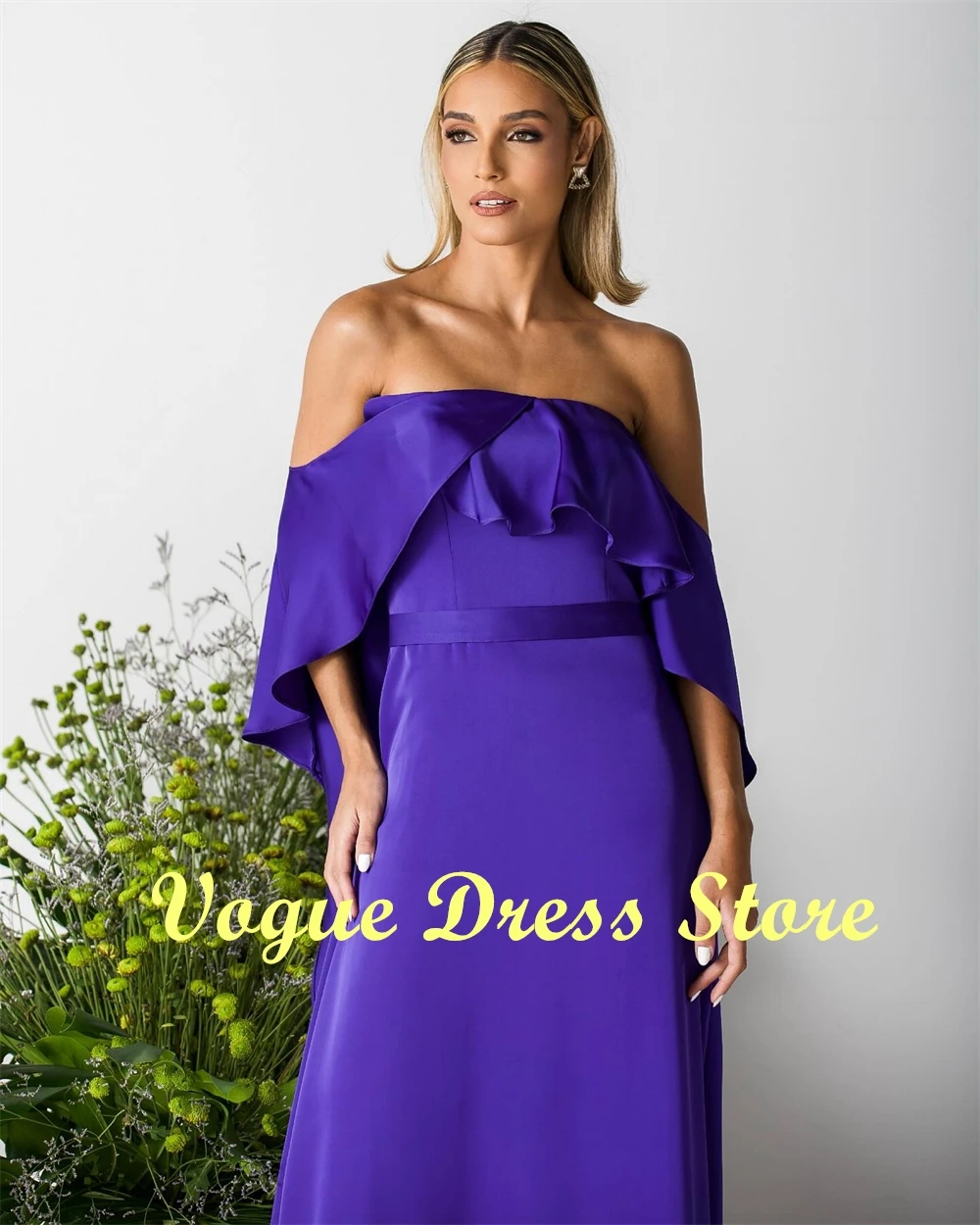 Robe de soirée en Satin violet, personnalisée, de haute qualité, épaules dénudées, sans manches, robe de soirée, mode occasi spécial