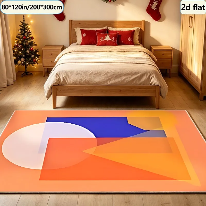Bright Orange Blue Overlapping Geometric Pattern Rug, Modern Abstract Art Carpet, Suitable for Living Room Bedroom Home Decoration