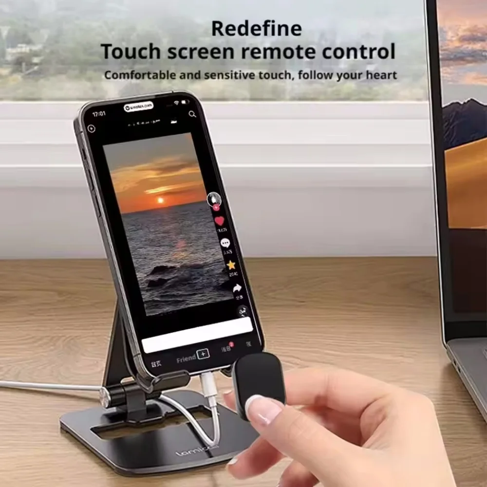 جهاز تحكم عن بعد لاسلكي صغير مع حلقة تمرير بلوتوث لوحدة تحكم iPhone Android iPad قابلة لإعادة الشحن عبر USB