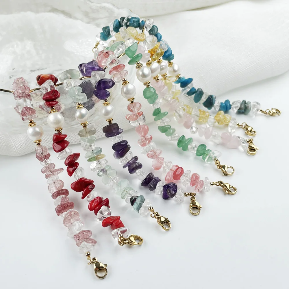 Natural Chips Stone Bracelets Baroque Pearl Charm Irregular Gravels Kyanite Corals White Crystal Charm Stone Bracelets Healing