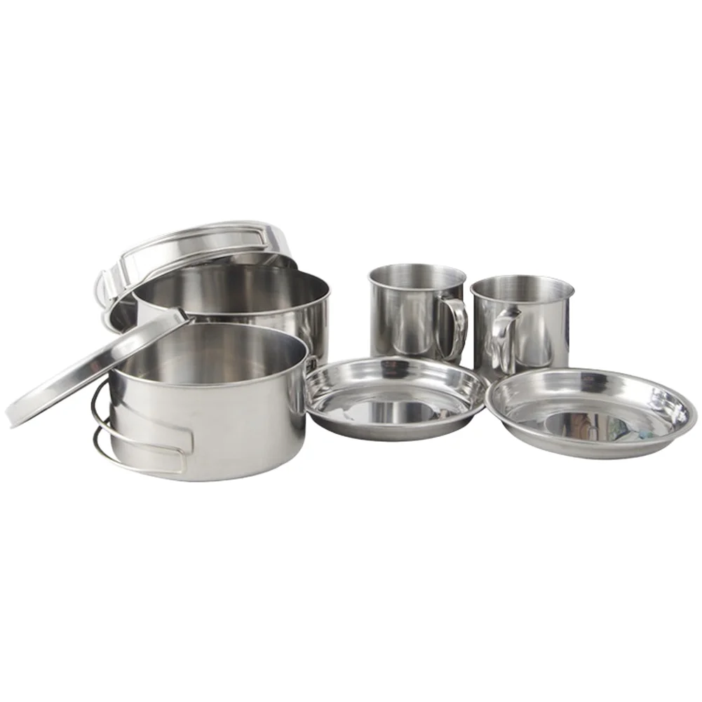 Compact Stainless Steel Outdoor Cookware Set with Foldable Components for Easy Transport and Storage on Adventure Trips