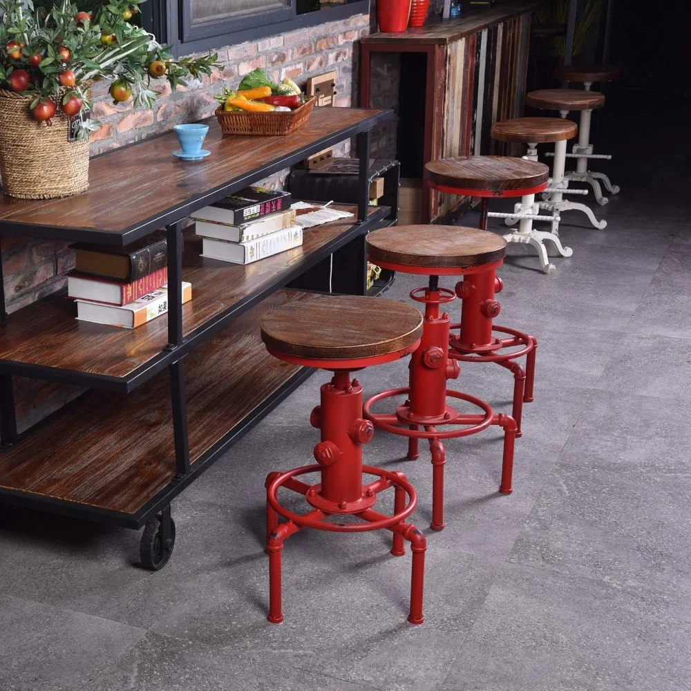 โบราณ Vintage อุตสาหกรรม Barstool ไม้ท่อน้ํา Fire Hydrant Design Cafe กาแฟอุตสาหกรรมเก้าอี้บาร์ชุด 2