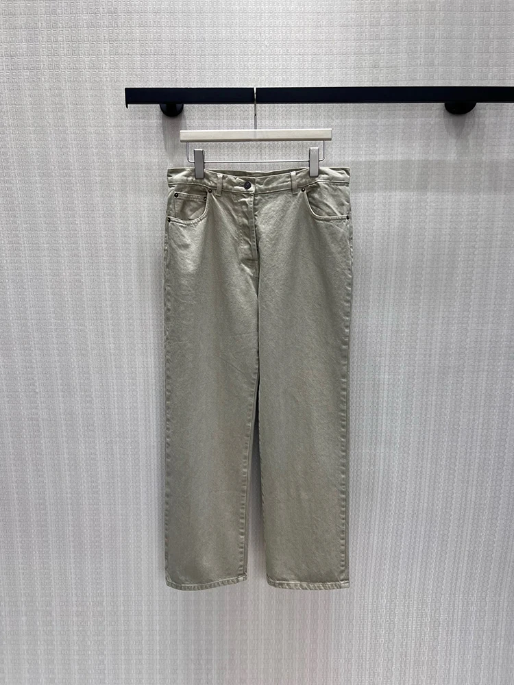 Spring Autumn Fashion Outdoors Daily Casual Simplicity Pencil Jeans Women's Middle Waist Multi Pocket Straight Barrel Trousers