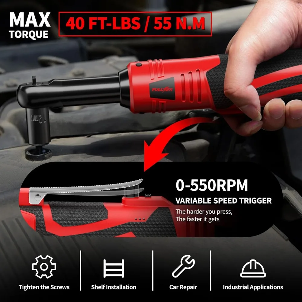 Jeu de clés à cliquet électriques sans fil 18 V avec 550 tr/min, lumière LED, 7 prises et chargeur rapide