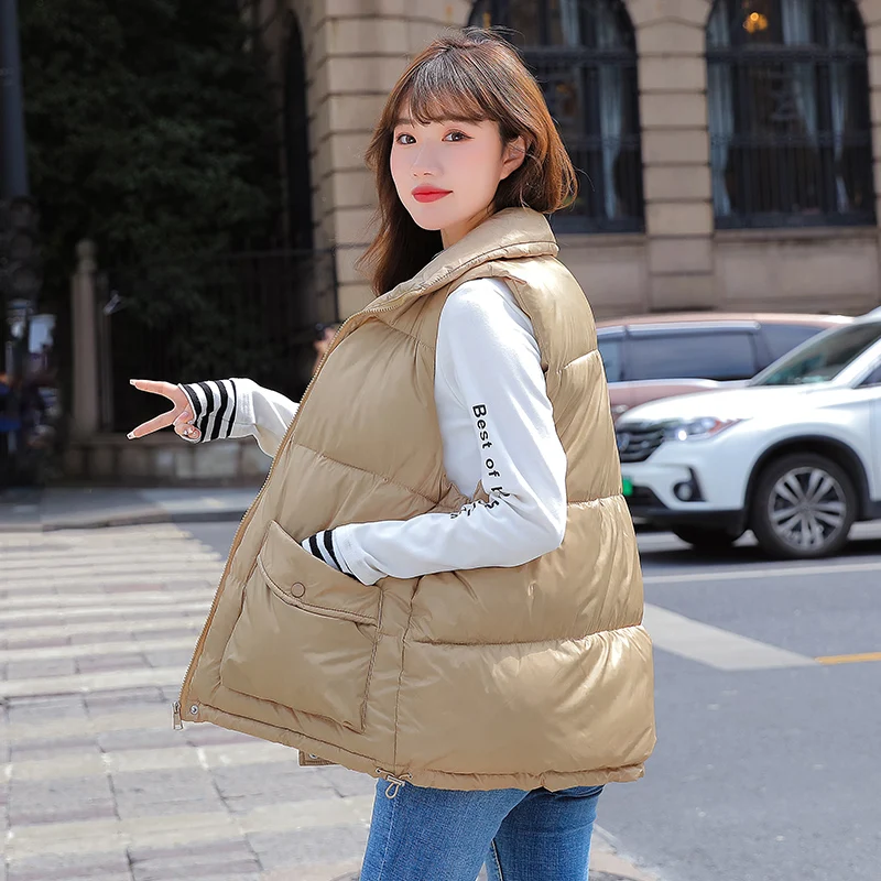 New Short Stand Collar Parka Vest Winter Jacket Women Casual Solid Sleeveless Female Vest Jacket Winter Waistcoat