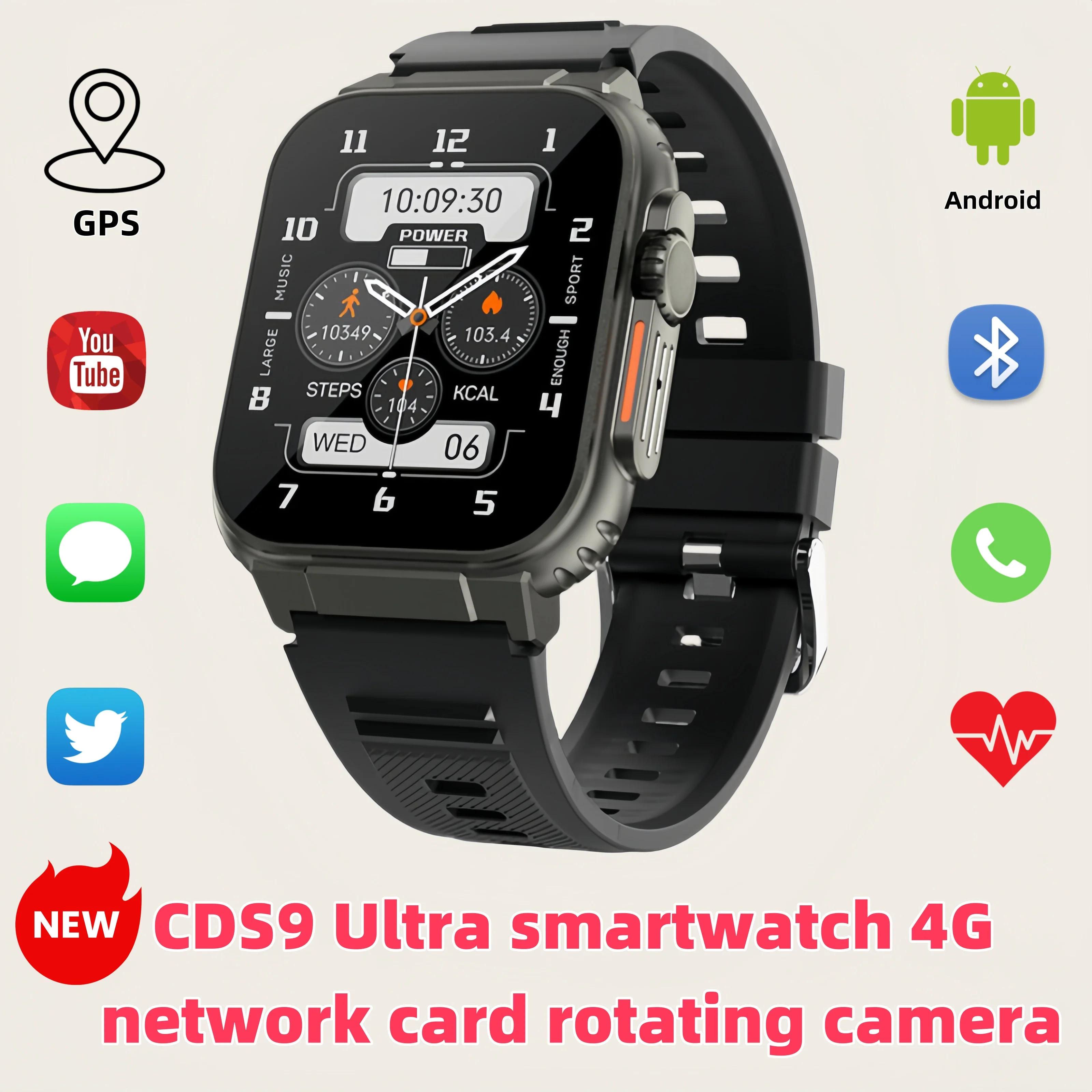 

CDS9 Smart watch4G Android Wifi GPS Camera 2.2inch Amoled HD Screen app Download Android Simcard Watch
