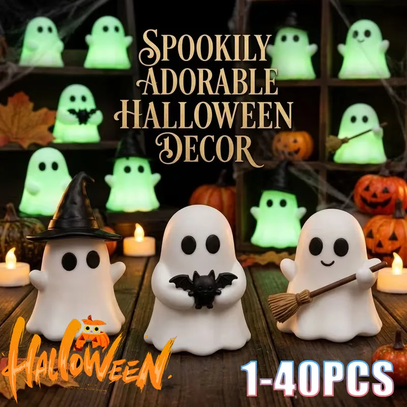 1-40PC Mini Glow in The Dark Ghost Figurine Creative Desk Decoration Haunted Atmosphere for Halloween Party Home Micro Landscape