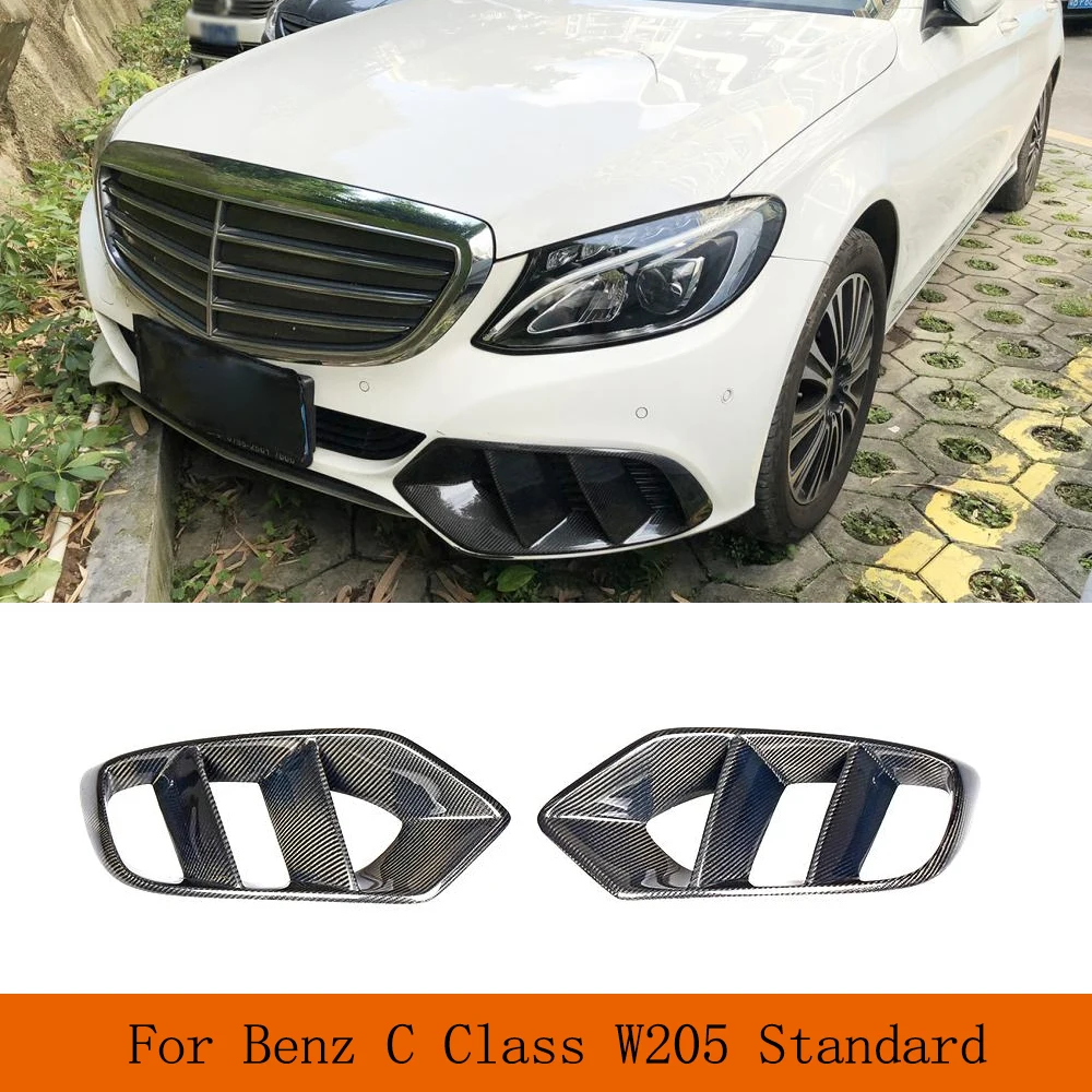 Car Front Bumper Air Vent Trims Mesh Grill for Mercedes Benz C Class W205 Standard 4D 2015-2018 Carbon Fiber/FRP Fog Lamp Cover