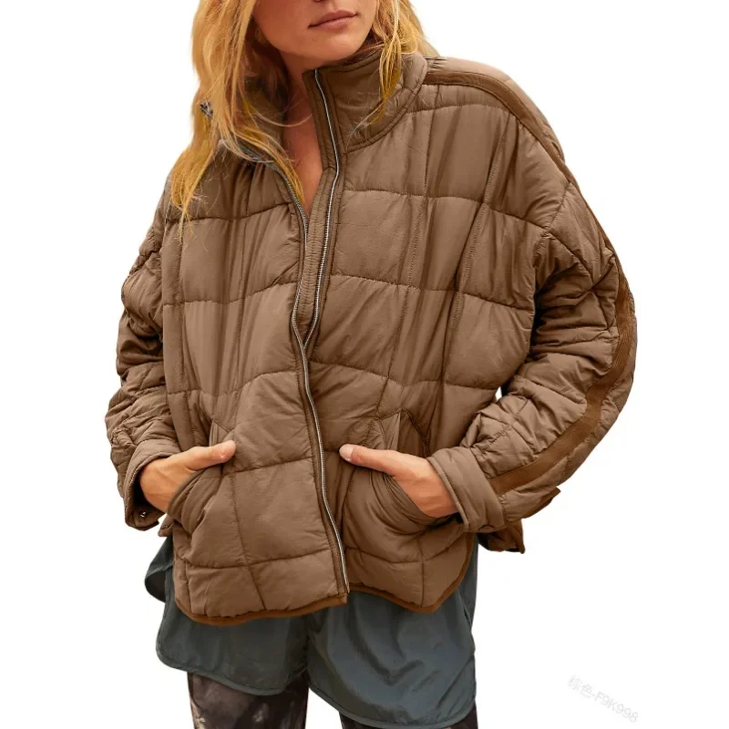 Winter Vrouwen Parka Jas Elegante Mode Lange Mouw Opstaande Kraag Met Rits Zak Losse Jas Outwear