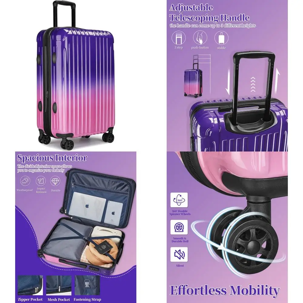 Durable 20 Hardside Rolling Luggage with TSA Lock, Large Capacity for Travel, Compact Carry-On Suitcase