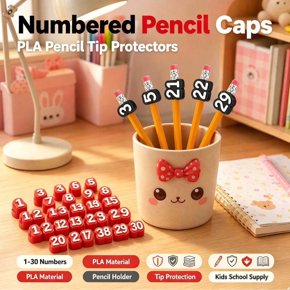 Pencil Caps Numbered 20-50 Colorful Reusable Labels Numbered Pencil Toppers Pencil Tracking Markers For Kids Students Teachers