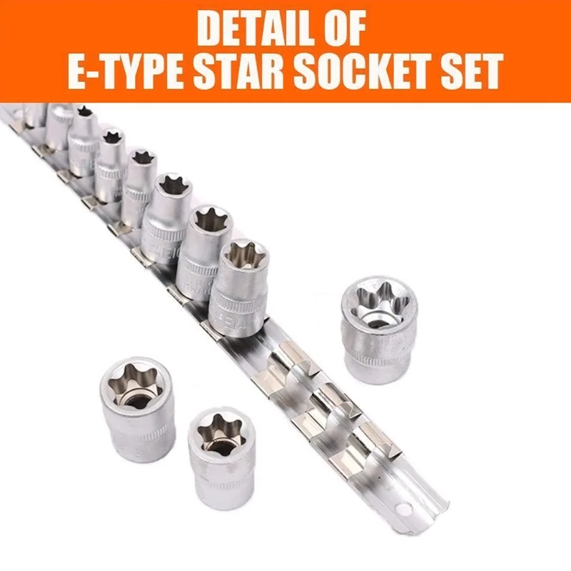 Female E-TORX Star Socket Set with 11 Pcs Female External Star Socket Set E20 Torque Socket Set Alloy Steel Tools