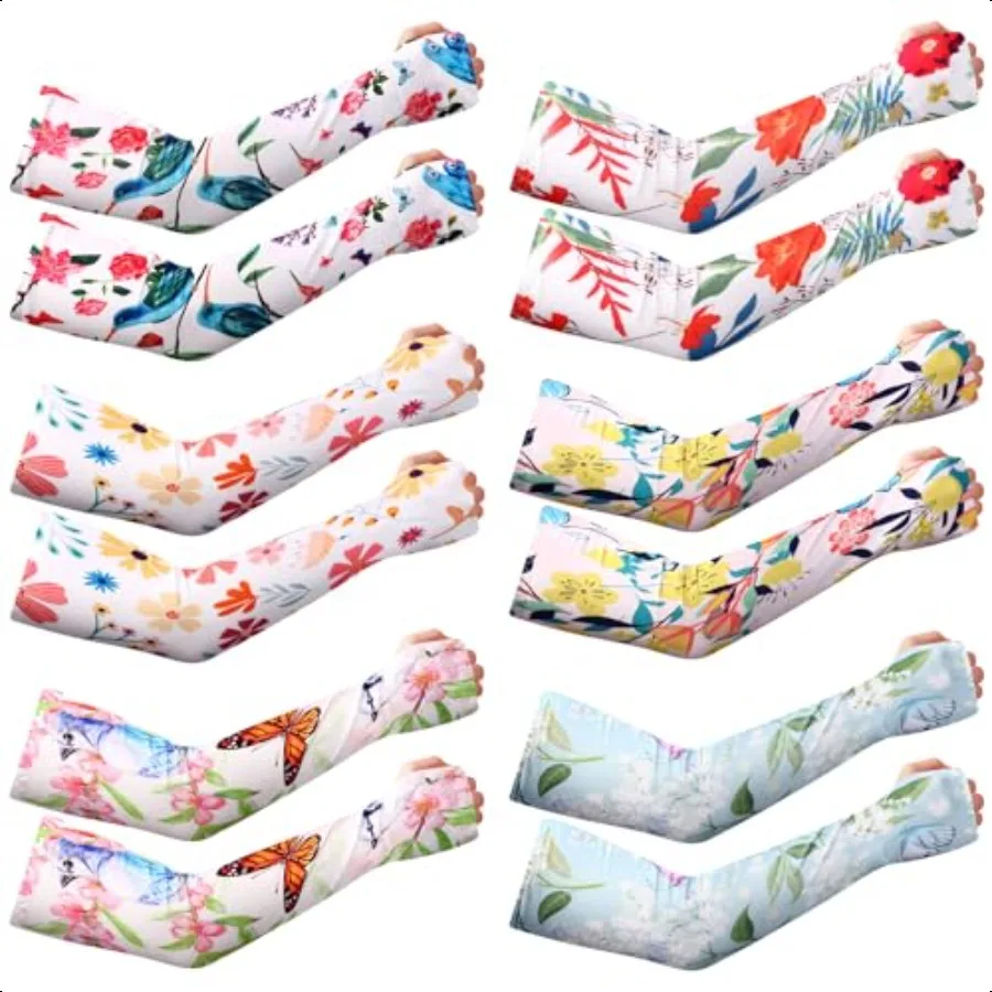 

6 Pairs Gardening Defense Sleeves for Women Sun Protection Cooling Arm Sleeves with Thumb Hole Farmers Gardening Sleeves for Wo