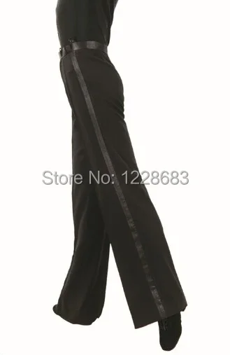 Black Satin Ribbon On Side Panel Ballroom Tango Salsa Samba Pants Dancing Boy Mens Latin Dance Pants