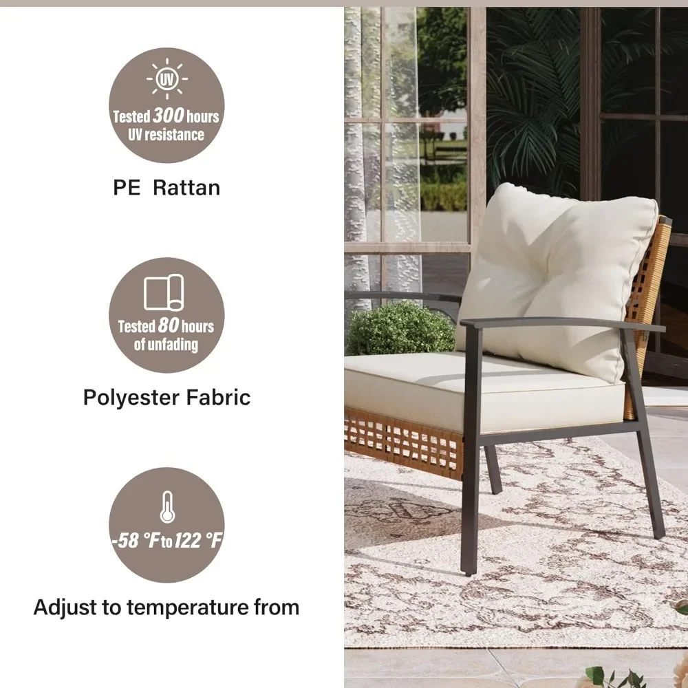 4-Piece Patio Conversation Set, Comfortable Oversized Outdoor Furniture Set with Soft Cushion and Storage Metal Coffee Table