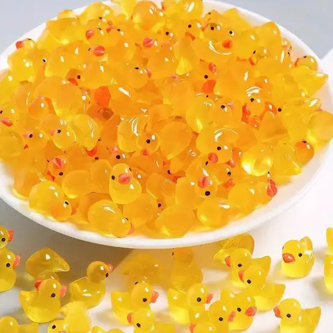 50/100 Pcs 빛나는 미니 오리 작은 수지 오리 작은 오리 인형 인형 집 장식 마이크로 정원 DIY 공예 장식 대량