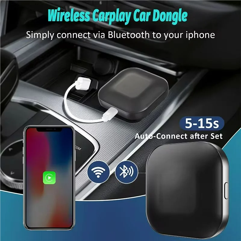 Leranda-c1s player multimídia sem fio para carro, apple carplay, adaptador bluetooth 5.8, wi-fi 2.4/5.8, receptor de rádio para ios