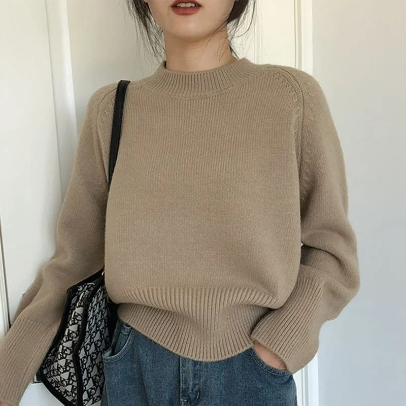 

2023 Autumn Winter Knitted Sweater Women Casual Pullovers Sweaters Loose Warm Jumper Streetwear Solid Color Knitwear T316