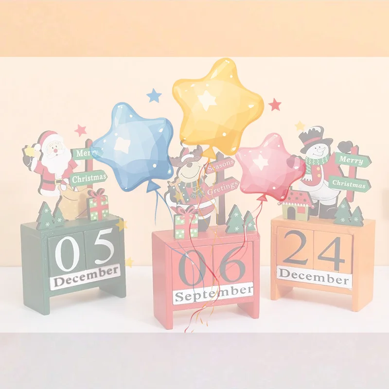 

Деревянный рождественский календарь обратного отсчета Санта-Клаус Снеговик DIY для настольных украшений Праздничный праздничный домашний декор Рождественские подарки для детей