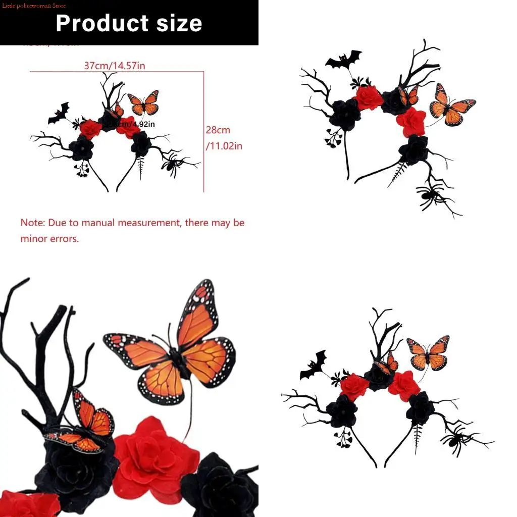 

F92D Adjustable Deer Antler Headpiece With Plastic Resin Bat Decorations Headbands Hair Accessory For Halloween Event