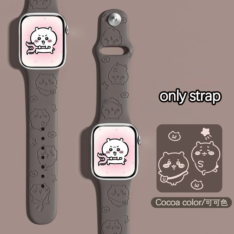 9 Colors Chiikawa Engraved Strap For iWatch Band 46mm 40 44 41 49 45 38 42mm silicone bracelet For iwatch series 10 9 7 se 6 5 8