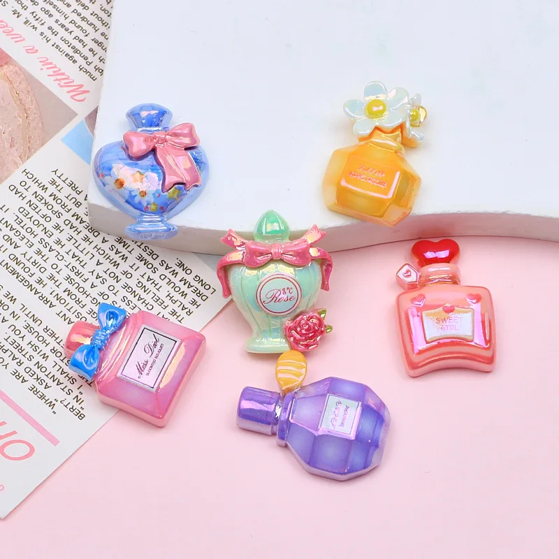 10pcs Electroplated Bow Perfume Bottle Resin Pendant DIY Handmade Jewelry Accessories Making for Earrings Phone Case Decoration