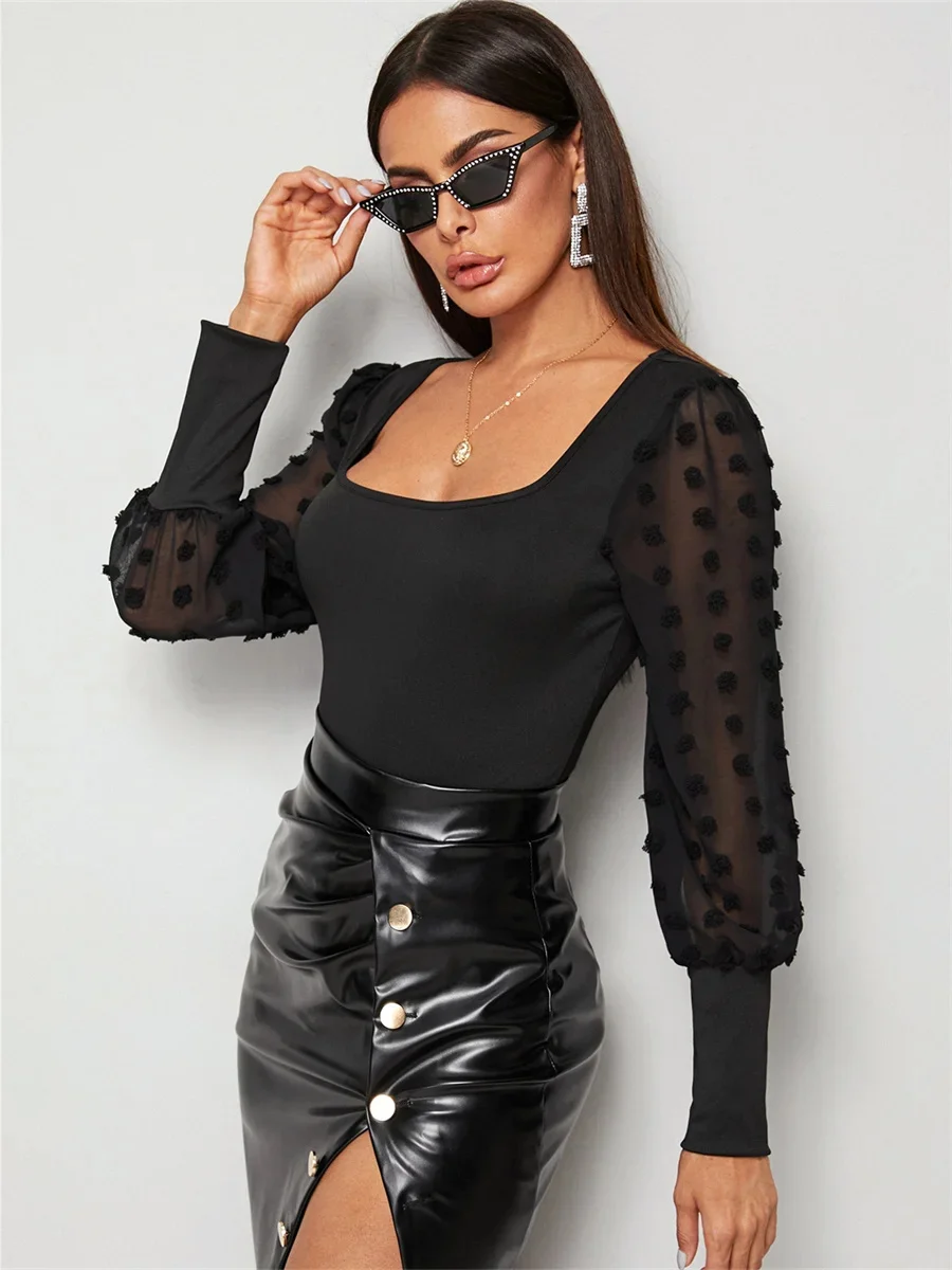 Bodysuit Women Sexy Slim Long Sleeve Bandage Body Feminino Square Collar Rompers Overalls Sexy Bodycon Jumpsuit