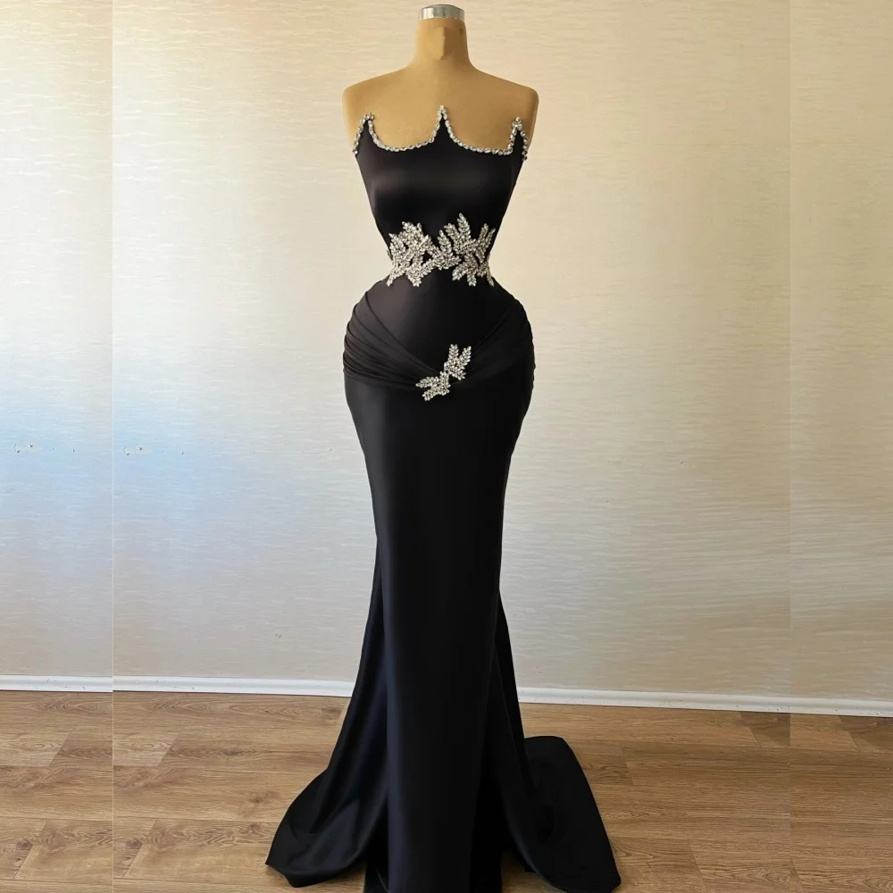 

Длинные платья без бретелек Charmeuse со складками и блестками в современном стиле по индивидуальному заказу, формальные платья на заказ