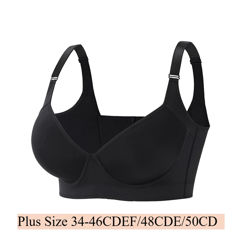 

Plus Size Wirefree Front Hook Bra A to E Cup 36 40 46 52 Seamless Smooth No Underwire Easy On Tank Style Daily Back Smoothing XL