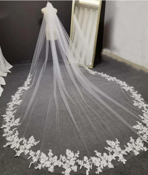 

1t White lace bridal veil ,cathedral wedding veil , lace veils single layer veil ivory wedding dress cathedral veils