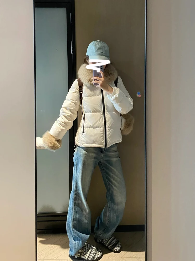 

Утепленная хлопковая куртка с меховым воротником для женщин: осенне-зимняя модная высококачественная универсальная верхняя одежда с эффектом похудения, в комплекте с перчатками