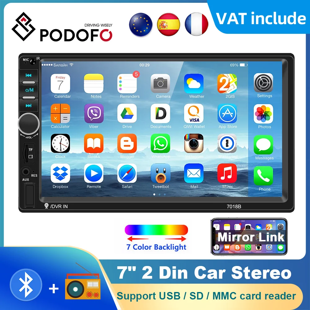 Podofo 2din Car Radio Auto audio 7