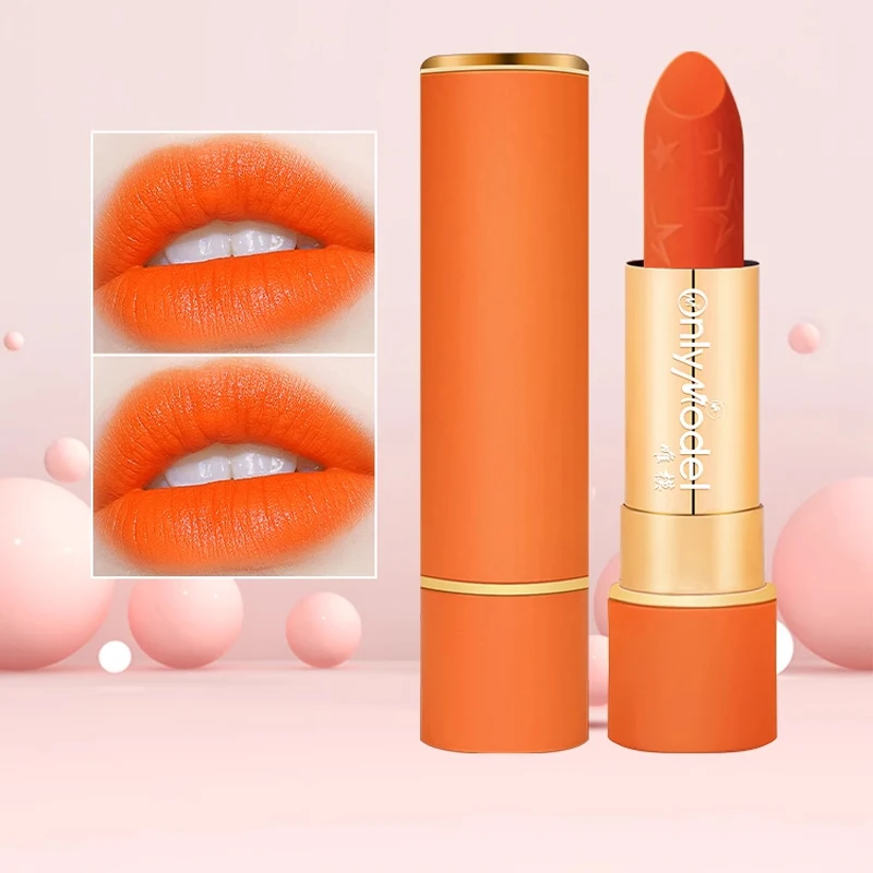 Orange Lipstick Velvet Matte Lipsticks Waterproof Long Lasting Lip Stick Velvet Lip Tint Women Cosmetic Sexy Lip Glaze Makeup