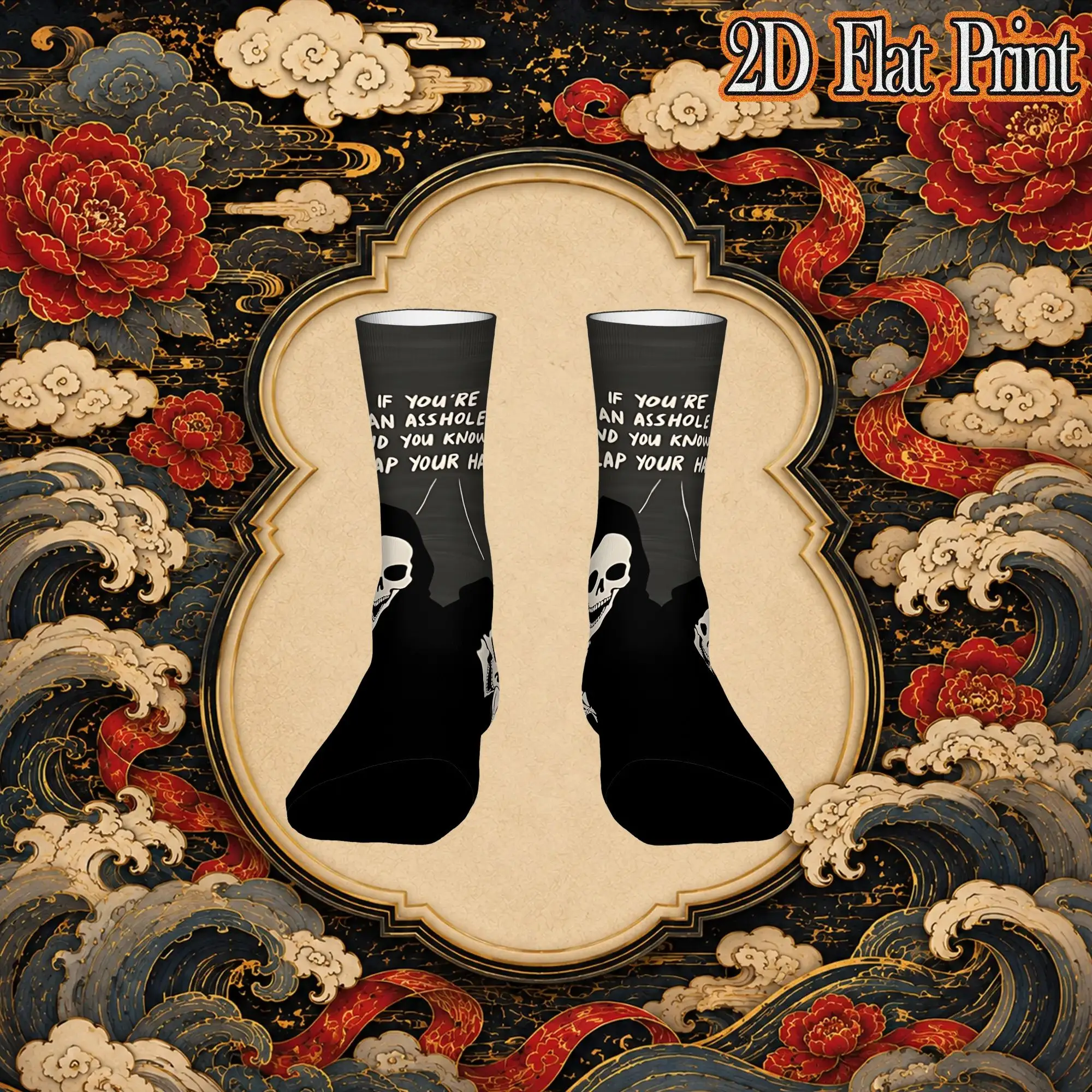 Fashion Retro Funny Skeleton Microphone Print Crazy Men's  Crew Sock Unisex  Funny  compression Socks