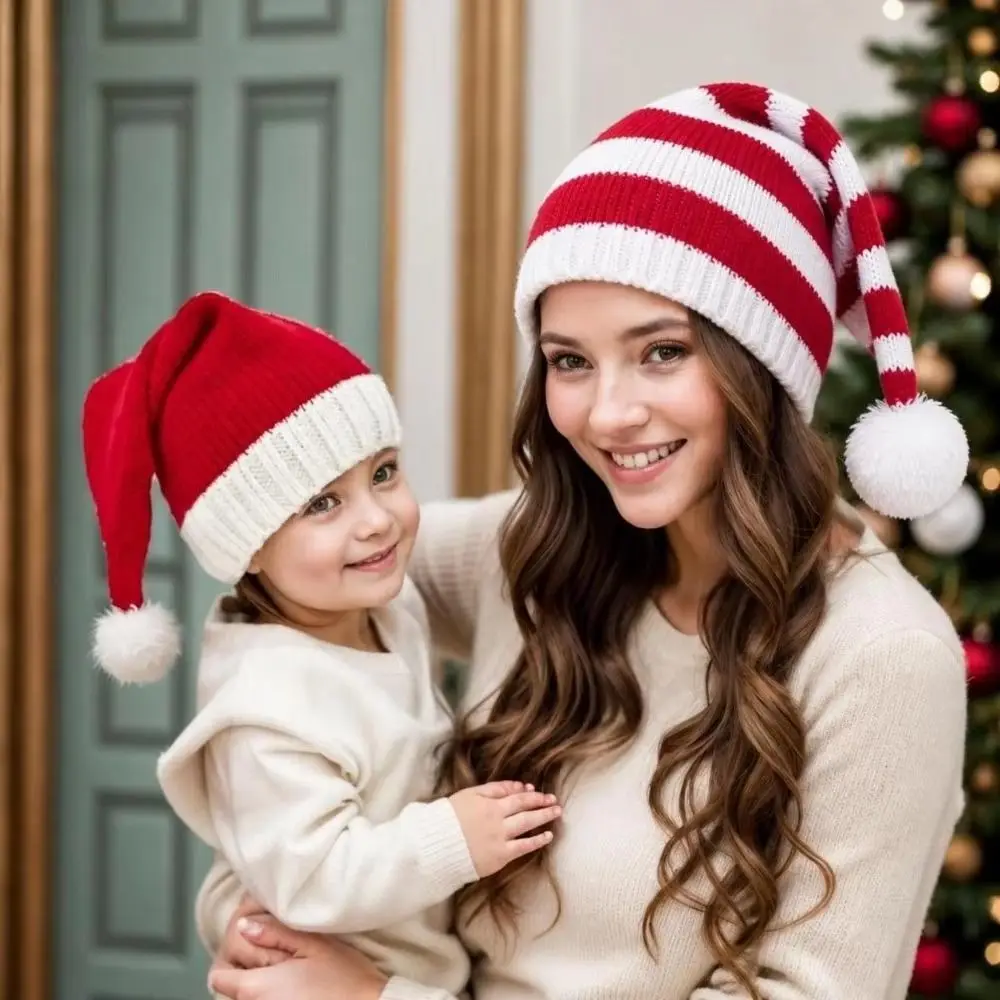 Gift Merry Christmas Hat Christmas Knitted Hat Stripe Warm Woolen Hat Ball Crochet Parent Child Hat Outdoor