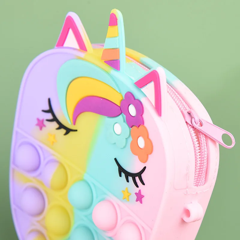 New Unicorn Coin Purse Rainbow Princess Silicone Messenger Bag Children Cute Toys Coin Pouch Cartoon Decompression Bag Wallet