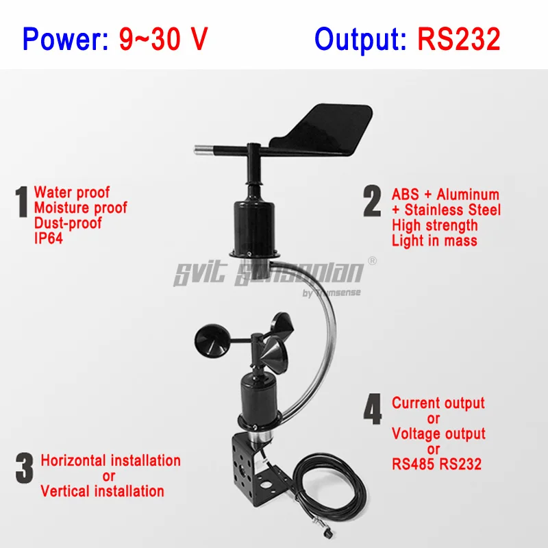 Trumsense STTWSWDI930232C Wind Speed and Direction Sensor Integrated Design 9-30V Power RS232 Output Connected To Plc Computer