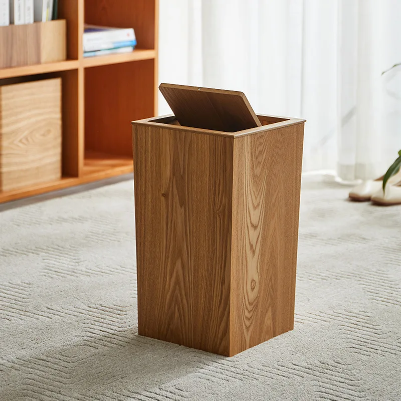 Japanese Wooden Stitched Trash Can Cover Household Living Room Bedroom Kitchen 10L 12L Creative Toilet Paper Basket Walnut Wood