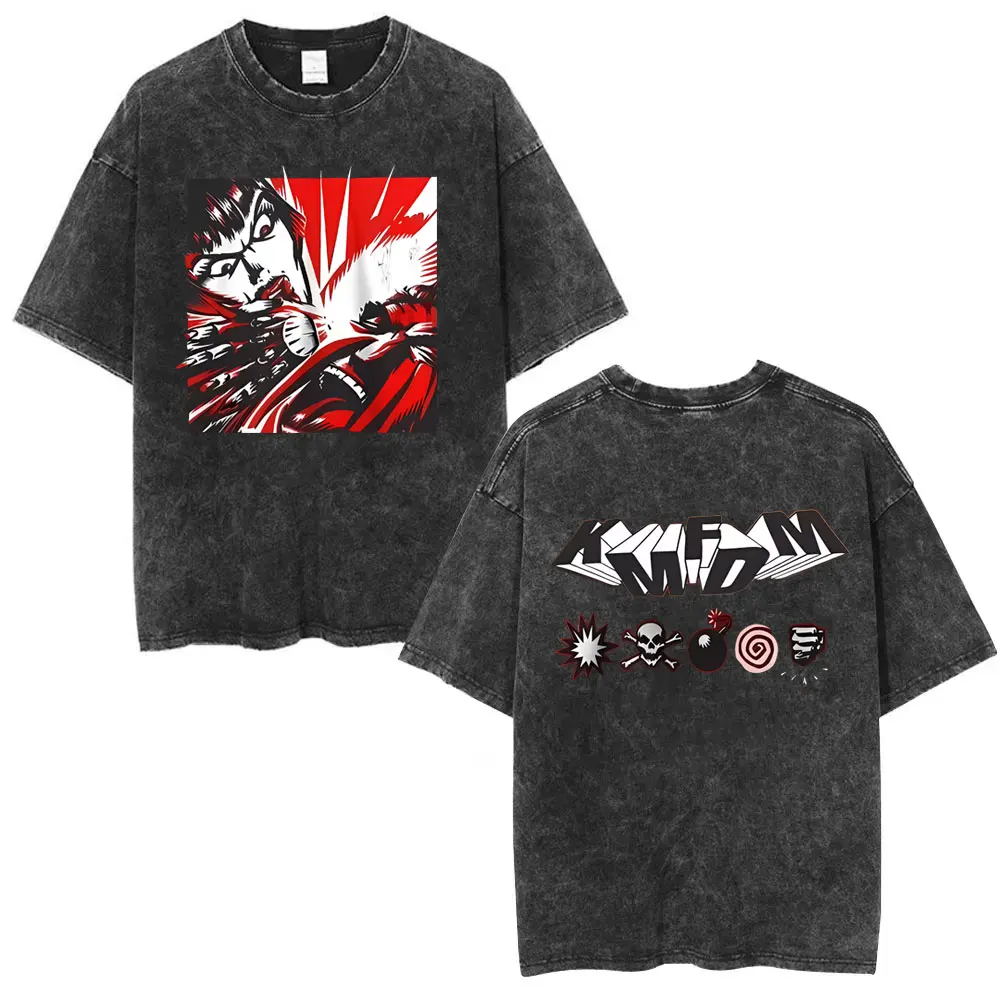 

Washed Vintage Rock Band Kmfdm Symbols Graphic T-shirt Men Women Retro Gothic Punk Streetwear Male Casual Pure Cotton T Shirts