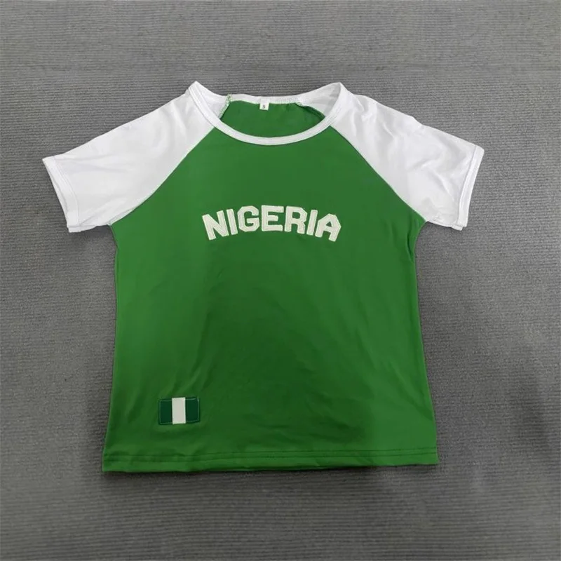 Summer New Y2K Leisure Color Blocked Embroidered Nigeria Letter Green T-Shirt Trend 2026 Women's Clothing Crop Top view 3