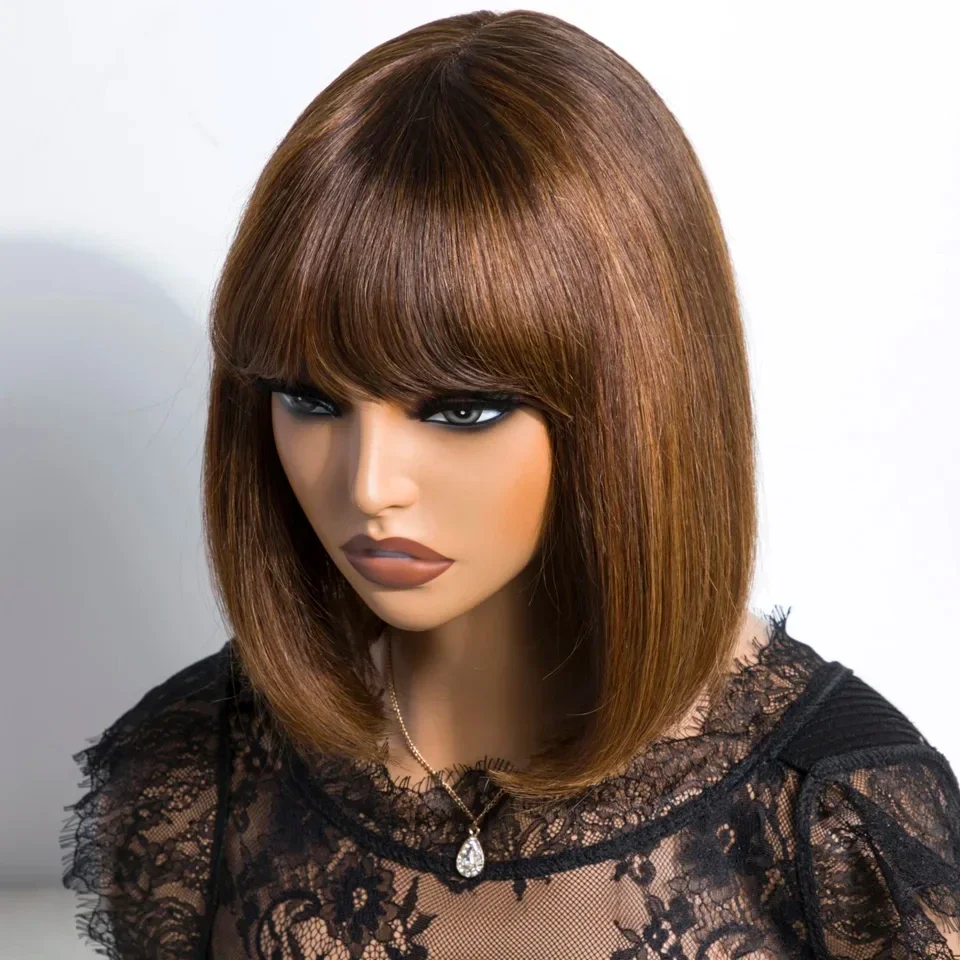 Highlight Blonde Short BOB 3x1 Lace Glueless Human Hair Wig Ready To Go Brazilian P1B/30 Straight Bob Bone With Bangs For Women