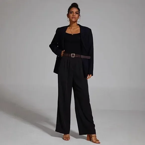 

Pop High Waist Elastic Wide Leg Pants Women's Suit Long Straight Work Trousers Business Casual High Elasticity Female Pants