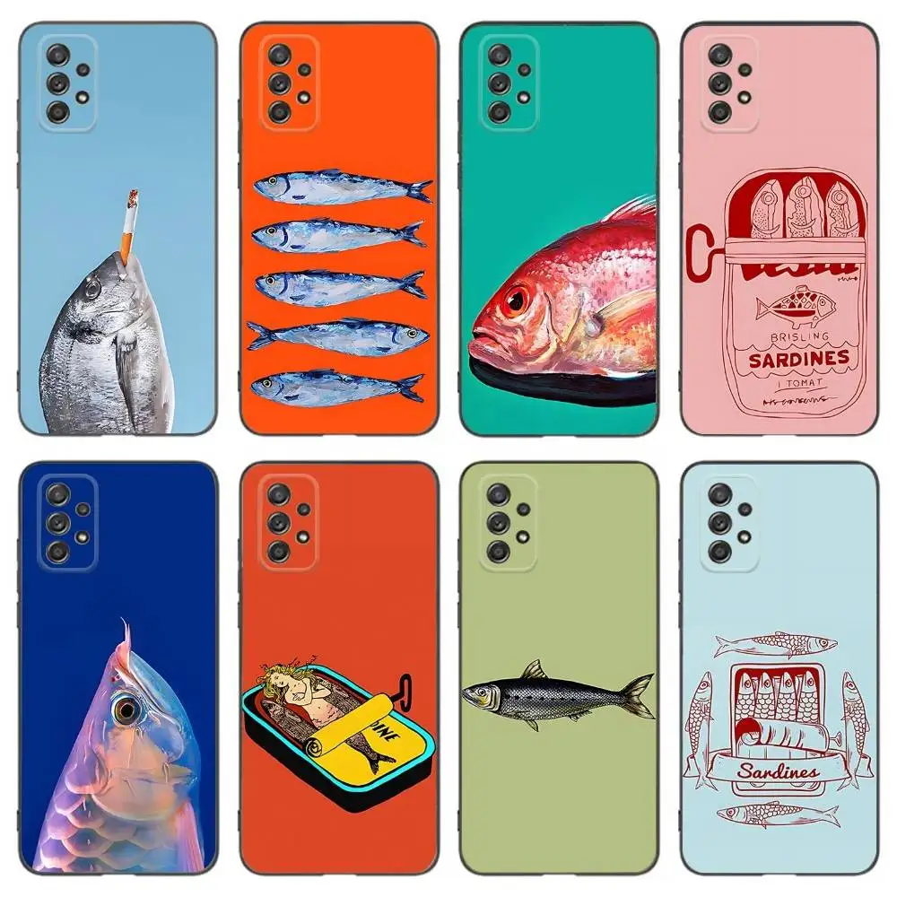 

S-Sardines Art Phone Case For Samsung Galaxy A 91,80,73,72,53,52,51,22,5G,Plus,J,Note Soft Black Cover
