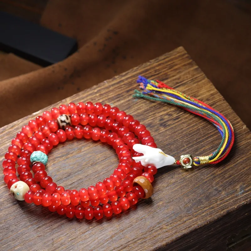 Abacus 108 beads multi-strand bracelet with blue jade and antler accents