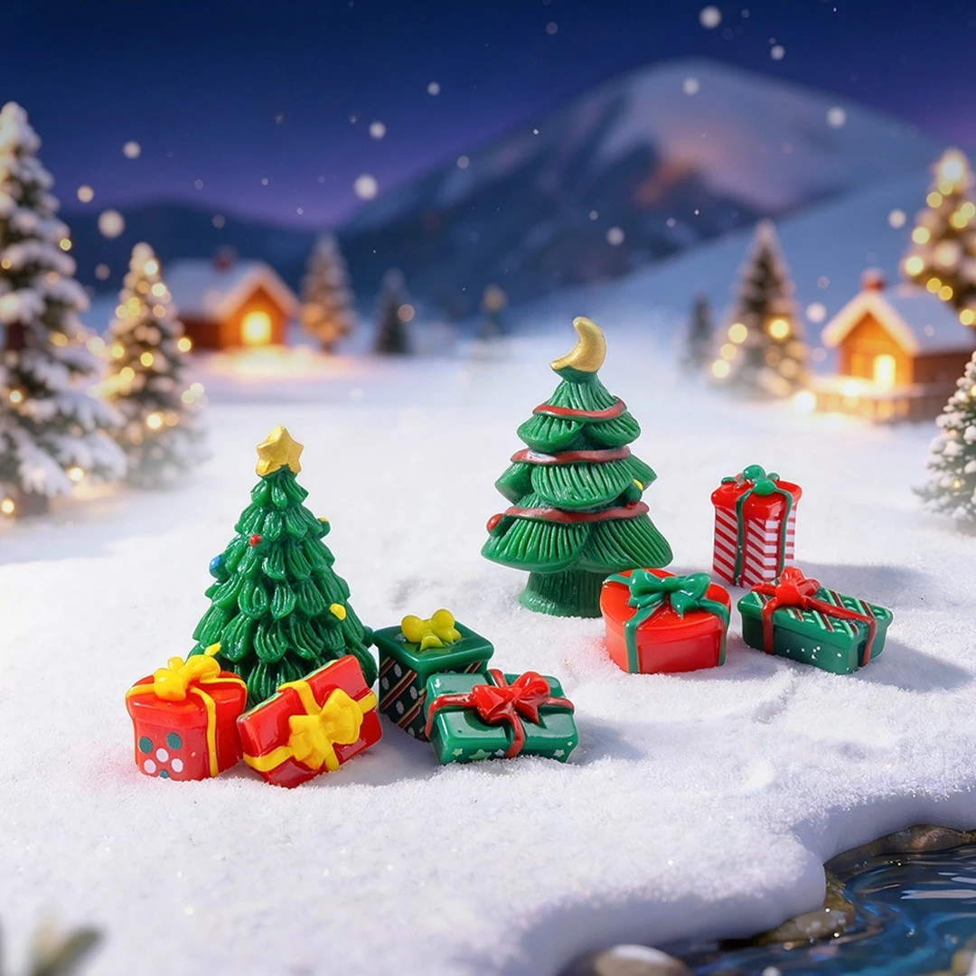 100pcs Cute Christmas Mini Gift Box Series 3D Resin Cabochon DIY for Phone Case Keychain Jewelry Dollhouse Accessories
