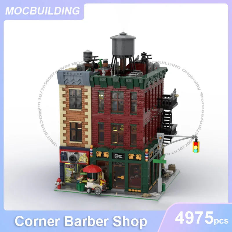 

Corner Barber Shop New York City Style Modular MOC Building Blocks DIY Assemble Bricks Architecture Model Xmas Toy Gift 4975PCS