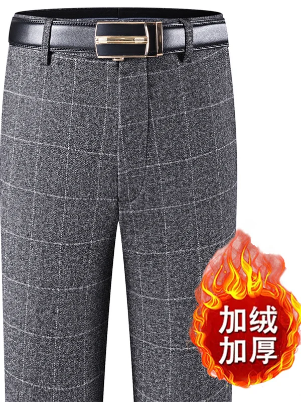 

Мужские шерстяные деловые брюки, утепленные, зимние, модные, приталенные, длинные, повседневные, в клетку