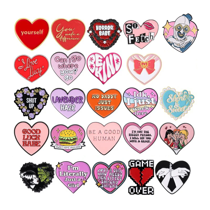 Herzförmige Emaille-Anstecknadeln, „Love Yourself“-Broschen, „Be Kind“-Abzeichen, „Horror Babe“-Schmuck, Geschenk für Freunde